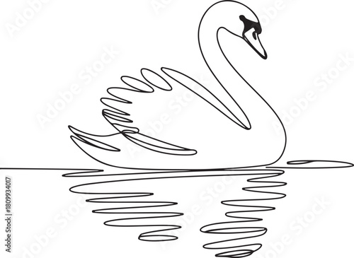 Minimalist Continuous Line Art Swan Gliding on Water