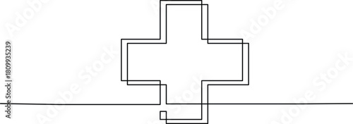 Minimalist one-line art of a hospital sign and a healthcare logo