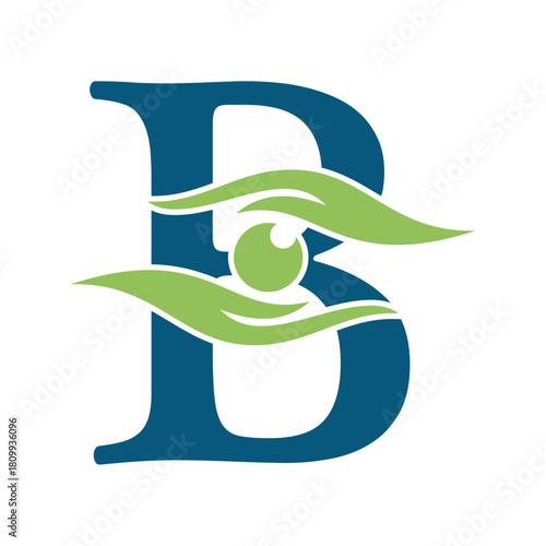 Initial Letter B Charity Logo Combine with Hand and Eye Symbol