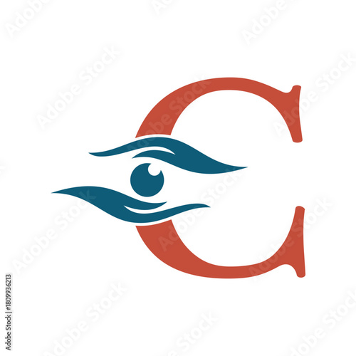 Initial Letter C Charity Logo Combine with Hand and Eye Symbol