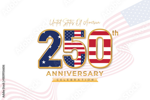 USA 250 Years Emblem Celebration Banner. American Patriotic Jubilee Tribute Background