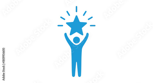 Blue silhouette of a person holding a star