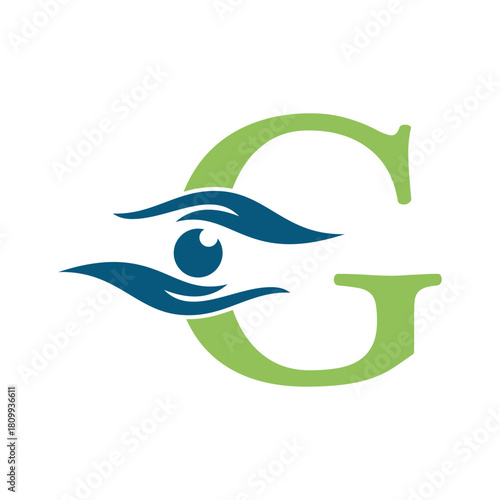 Initial Letter G Charity Logo Combine with Hand and Eye Symbol