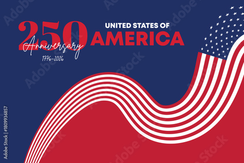USA 250 Modern Artistic Tribute Banner. American Patriotic Curve Motion Background