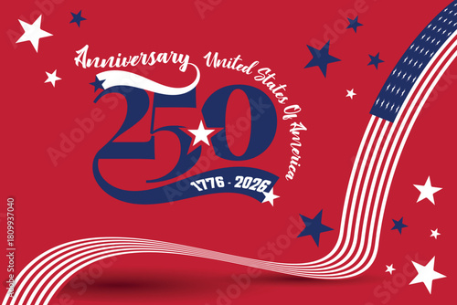 USA Patriotic 250 Star Ribbon Banner. American Celebration Iconic Background