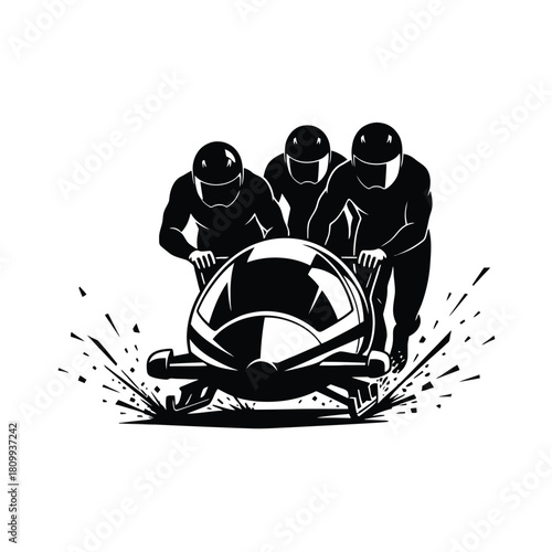 Bobsled Silhouette Winter Sport Team Activity Ice Racing Sled Competition Speed Sporty Challenge Wintertime Games Performance Icon Illustration Vector