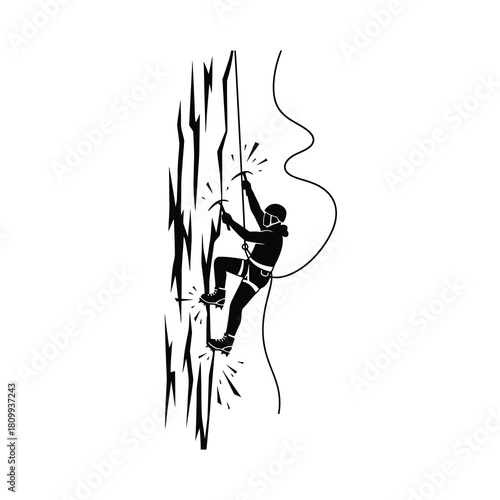 Ice Climbing Silhouette Winter Sport Activity Extreme Sport Mountaineering Challenge Rock Climbing Adventure Mountain Climber Icon Illustration Vector
