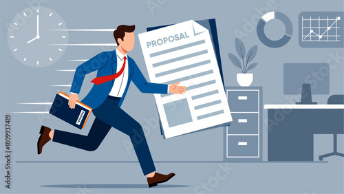 Executive Delivering Proposal Document with Dynamic Motion Illustration