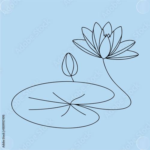 Minimalist Lotus Waterlily Line Art Flower Vector Illustration