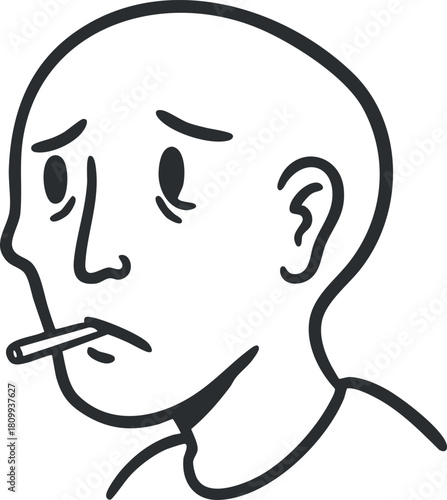 Minimalist line art vector illustration of a thoughtful man with a cigarette, perfect for creative design projects
