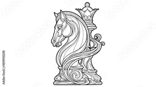 Elegant chess knight and queen combination, symbol of strategy, skill and royalty, refined design for gaming, intellectual pursuits