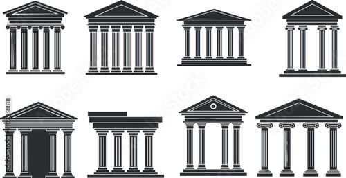 Geometric vector illustration set of classical architecture columns and buildings for educational and cultural projects