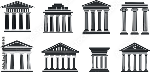 Elegant collection of black and white vector illustrations of classical architectural columns for design and educational projects