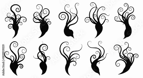 Collection of Swirling Tentacle Silhouettes for Fantasy and Horror Designs.