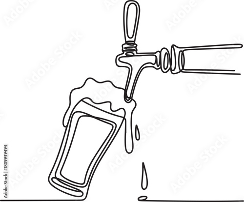 beer pouring from tap, continuous line art clip art preview