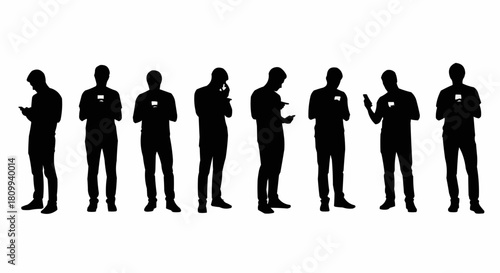 Silhouettes of individuals engrossed in their smartphones, connected and engaged.