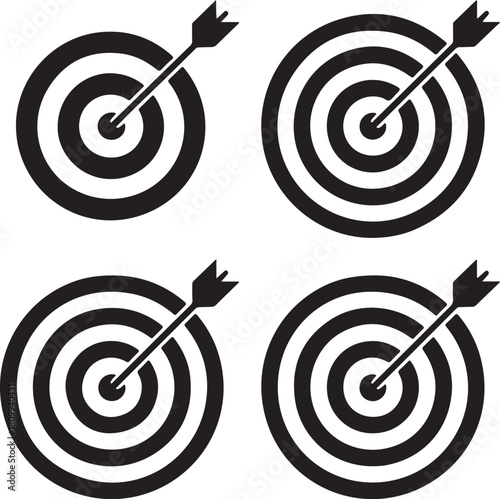 Black Silhouette Illustration of Decorative Targets Arrows Hitting Bullseye Bold Shapes