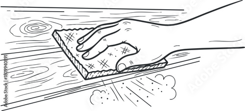 Hand cleaning a surface with a sponge in a minimalist vector illustration for hygiene and household maintenance concepts