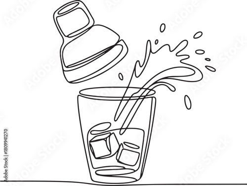 Minimalist Continuous Line Art Cocktail Shaker with Splashing Liquid