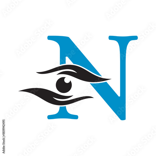 Initial Letter N Charity Logo Combine with Hand and Eye Symbol