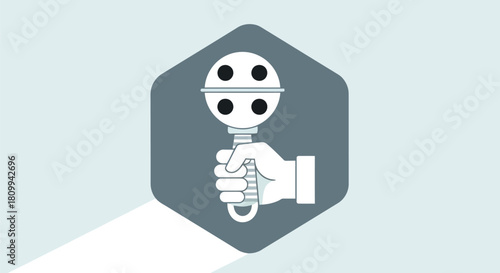 Stylized illustration of a hand holding a baby rattle