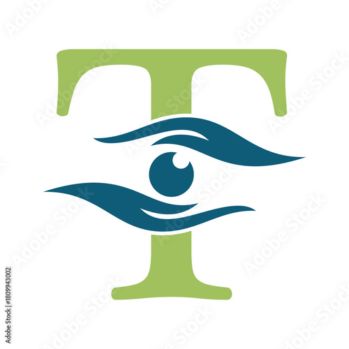 Initial Letter T Charity Logo Combine with Hand and Eye Symbol