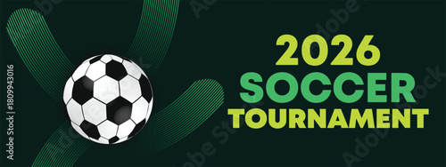 2026 Soccer Tournament Green Wave Banner with Modern Ball Layout