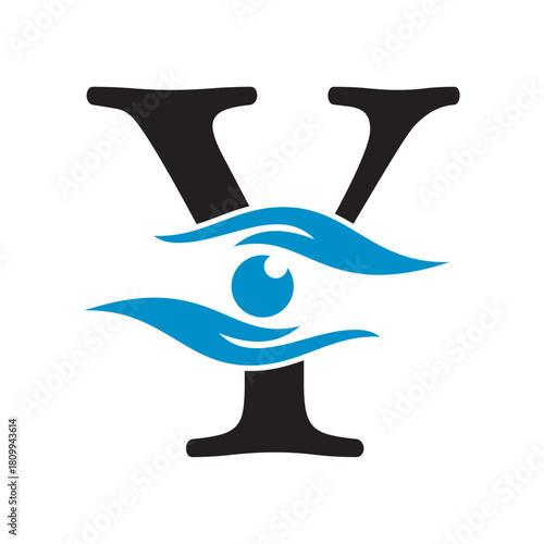 Initial Letter Y Charity Logo Combine with Hand and Eye Symbol