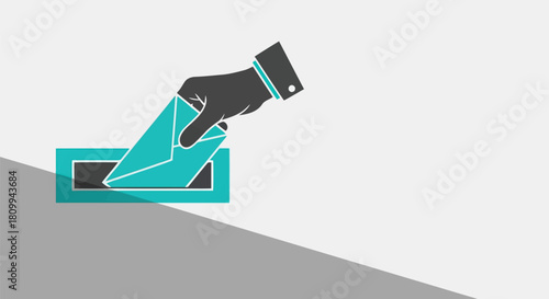 Hand putting letter in mailbox with shadow effect