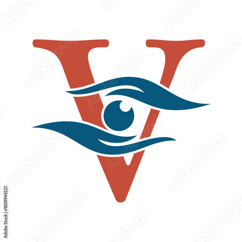 Initial Letter V Charity Logo Combine with Hand and Eye Symbol