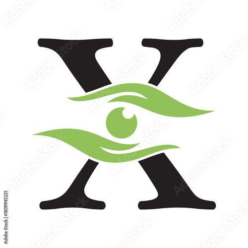 Initial Letter X Charity Logo Combine with Hand and Eye Symbol