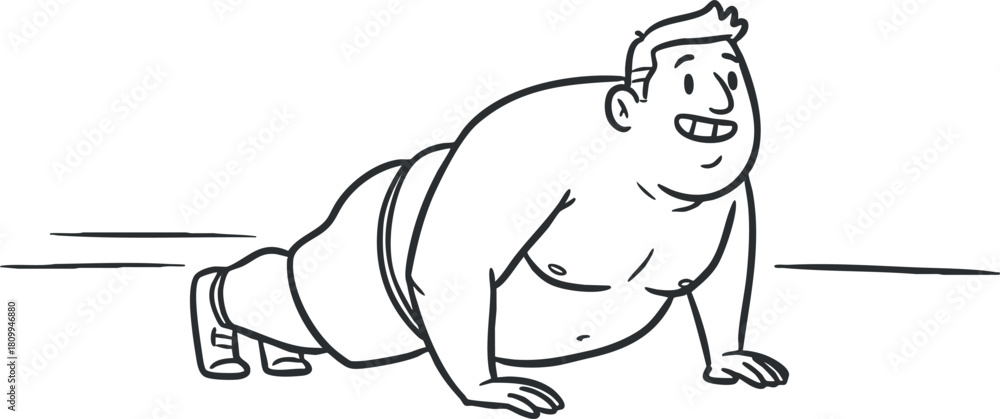 Obraz premium Cartoon-style vector illustration of a man performing push-ups, ideal for fitness and health concepts in design projects