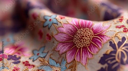 Elegant floral fabric design with intricate golden outlining details