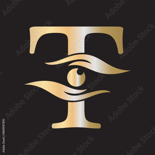 Initial Letter T Charity Logo Combine with Hand and Eye Symbol