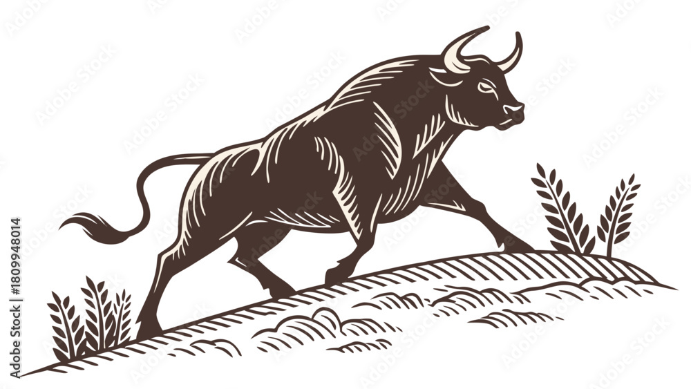 Obraz premium Rodeo bull silhouette vintage