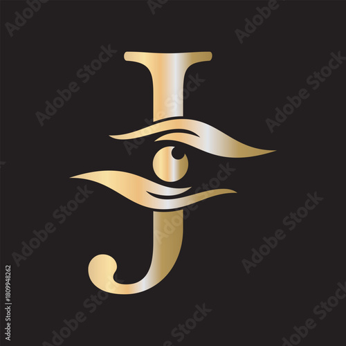 Initial Letter J Charity Logo Combine with Hand and Eye Symbol