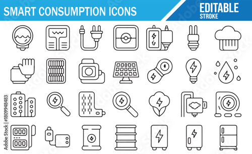 Collection of conservation and energy tracking smart icons