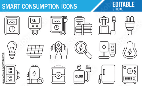 Smart utility consumption and eco monitoring icon pack