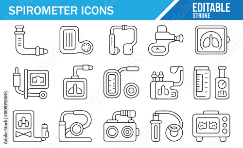 Medical lung testing apparatus icon pack with editable stroke
