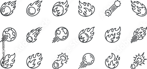 Playful outline vector illustration of comets and meteors, ideal for cosmic-themed designs and space-related projects