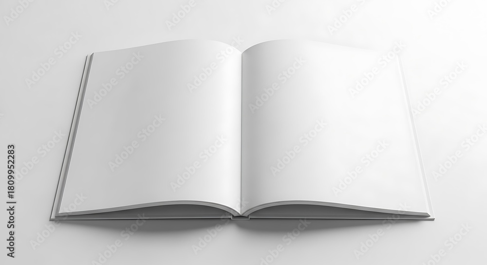 Naklejka premium Open blank white book or magazine mockup with empty pages for design presentation, isolated on white background