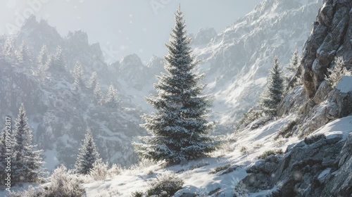 Christmas trees that grow beautifully on the mountain slopes. seamless looping time-lapse virtual 4k video Animation Background.	
