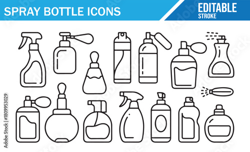 Spray dispenser and pump container vector-like icons