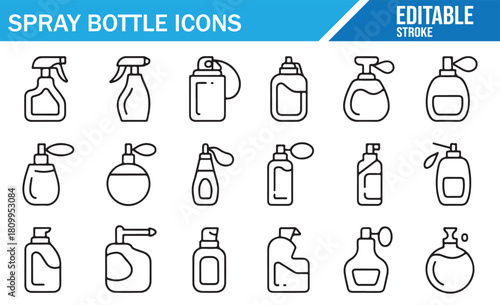Household cleaning bottle icon set in editable stroke