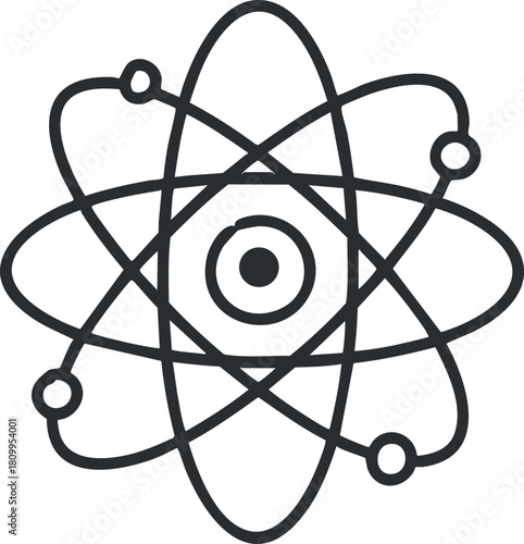 Outline vector illustration of an atom symbol representing scientific concepts, ideal for educational and technology-related designs