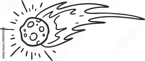 Minimalist outline vector illustration of a comet in motion, suitable for astronomy-themed designs and educational materials