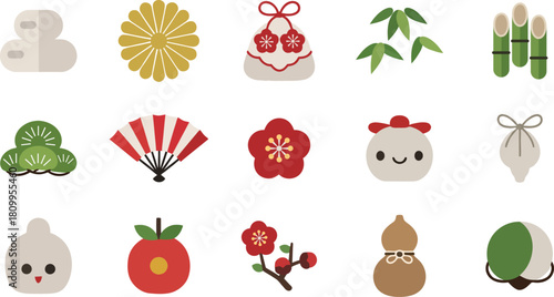 Japanese new year lucky charms and decorations set