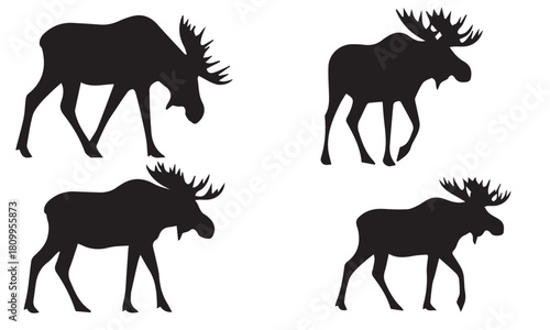 simple set of deer silhouettes in vector style