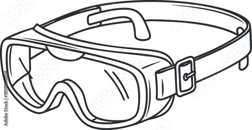 Outline vector illustration of protective goggles designed for safety and sports use, suitable for various applications.