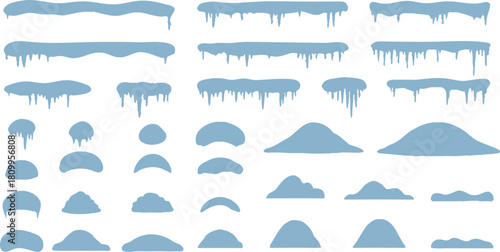 Set of snow caps and icicles vector illustrations